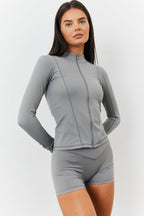 Soft Touch Seam Detail Zip Through Jacket