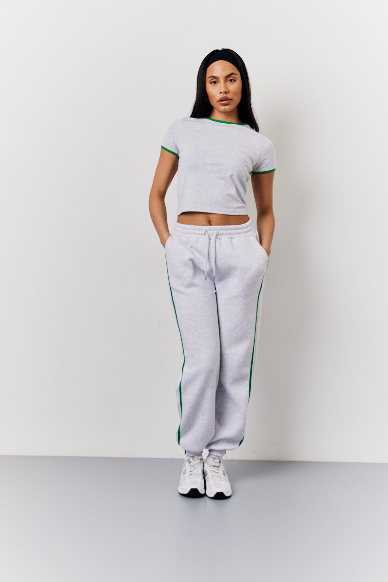 Grey Marl Fits Side Stripe Cuffed Co-Ord Jogger