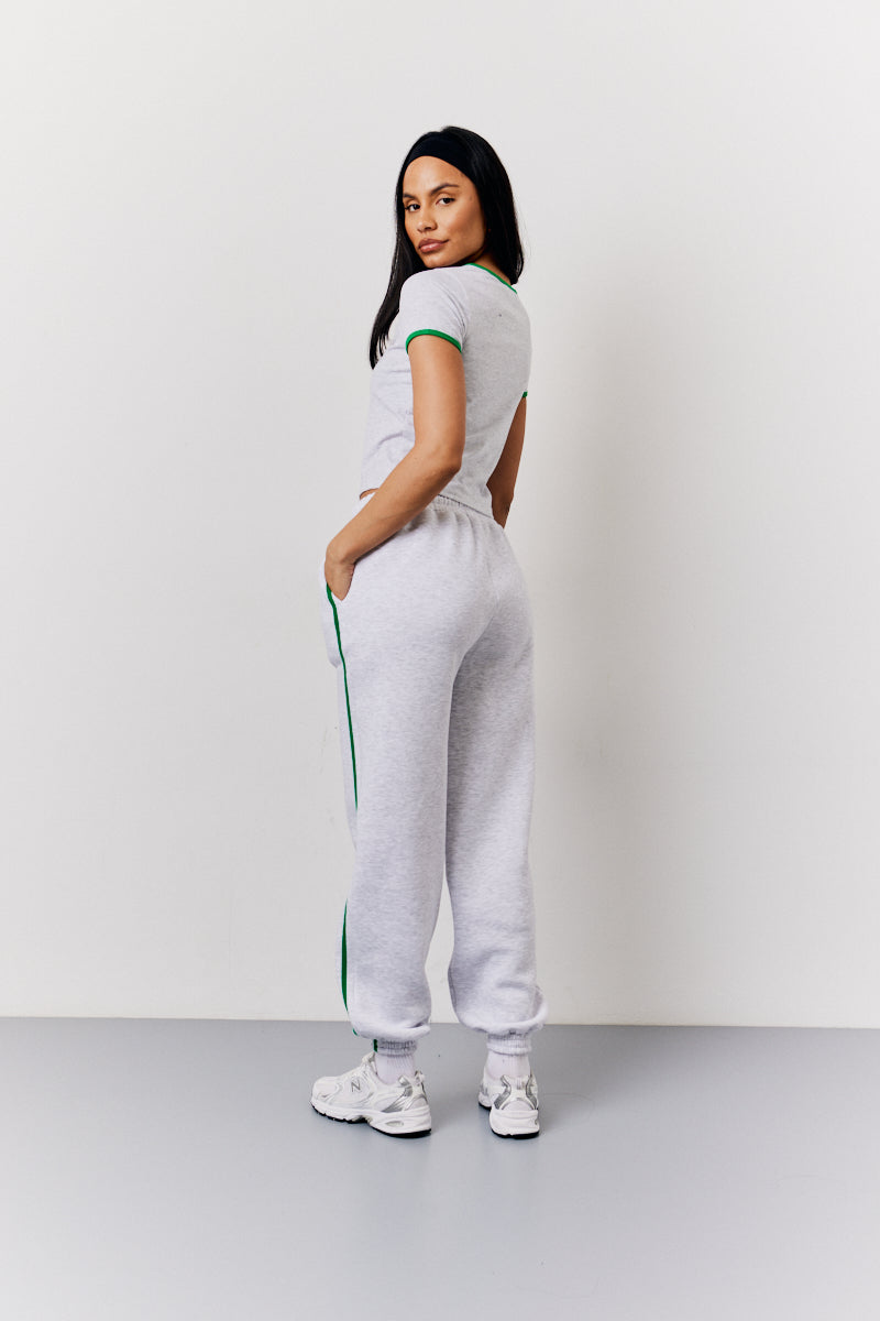 Grey Marl Fits Side Stripe Cuffed Co-Ord Jogger