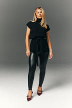 Perfect Sculpting High Waisted Leather Look Leggings With Back Pocket