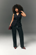 Perfect Sculpting High Waisted Leather Look Straight Leg Trouser