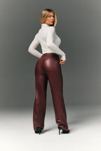 Perfect Sculpting High Waisted Leather Look Straight Leg Trouser