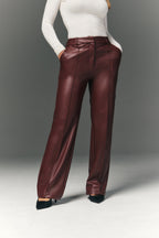 Perfect Sculpting High Waisted Leather Look Straight Leg Trouser