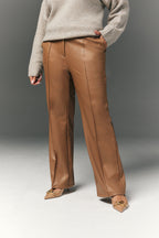 Perfect Sculpting High Waisted Leather Look Straight Leg Trouser