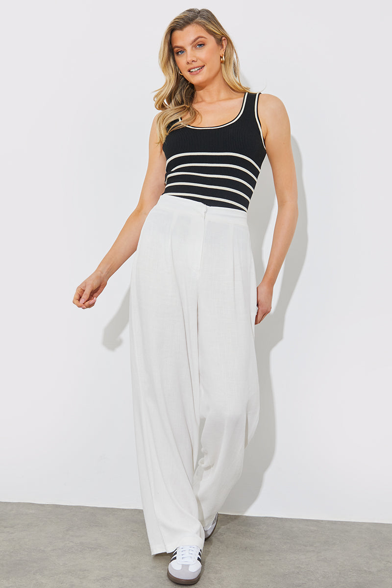 Rib Knit Scoop Neck Stripe Top