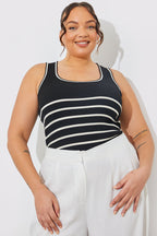 Rib Knit Scoop Neck Stripe Top