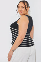Rib Knit Scoop Neck Stripe Top