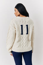 Cream 90's Varsity Cable Knitted Sweater