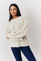 Cream 90's Varsity Cable Knitted Sweater