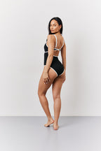 Black Ribbed Contrast Binding Cut Out Swimsuit