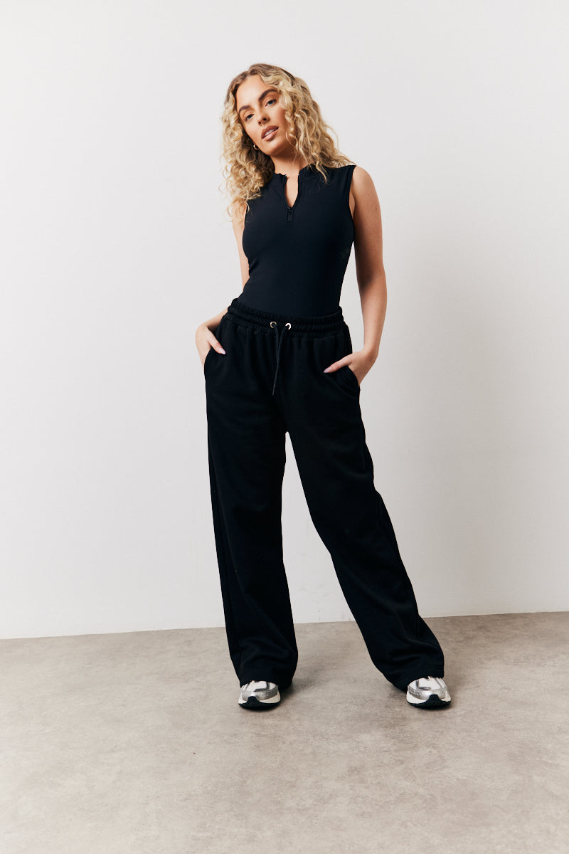 Black Built In Bra Sculpt & Control Zip Front Bodysuit