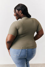 Khaki Ribbed Crew Neck Short Sleeve Top