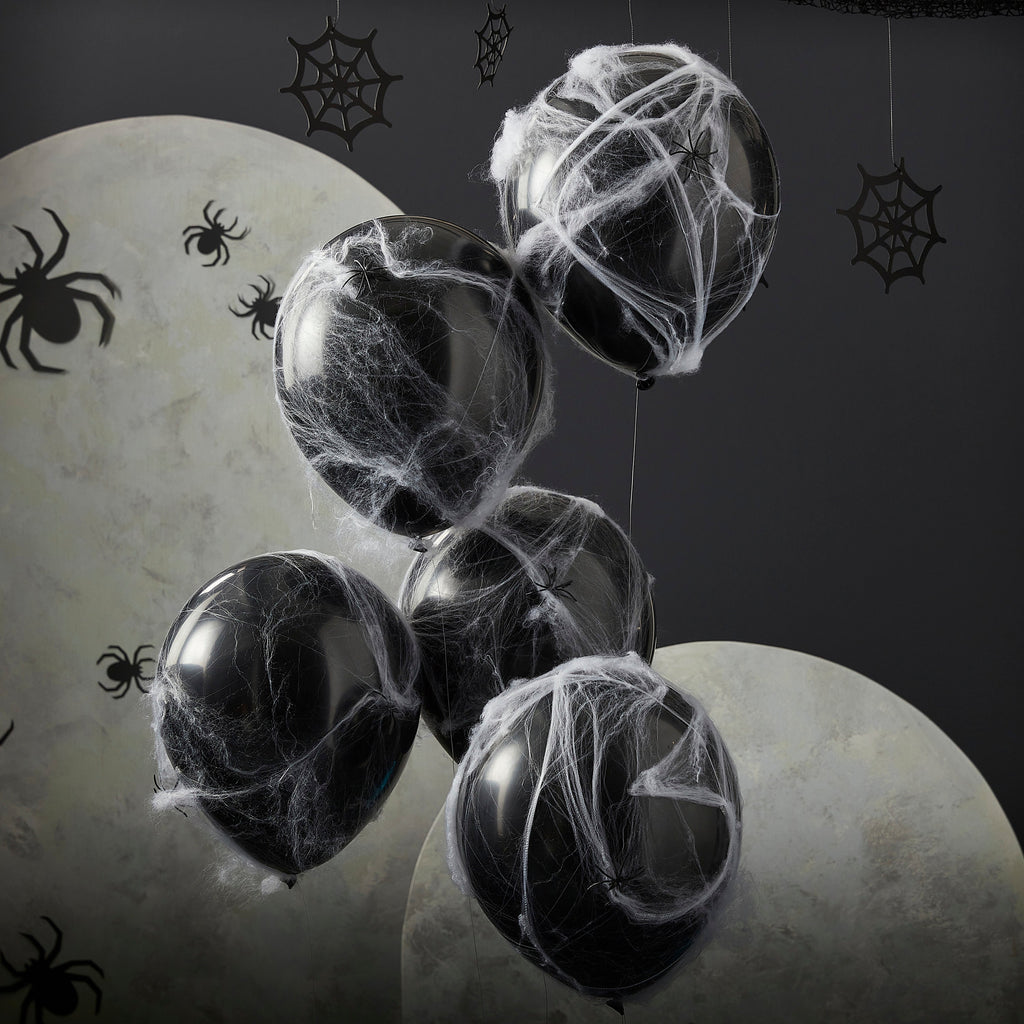 Spiders and Cobwebs Halloween Balloons- 5 Inner Pack