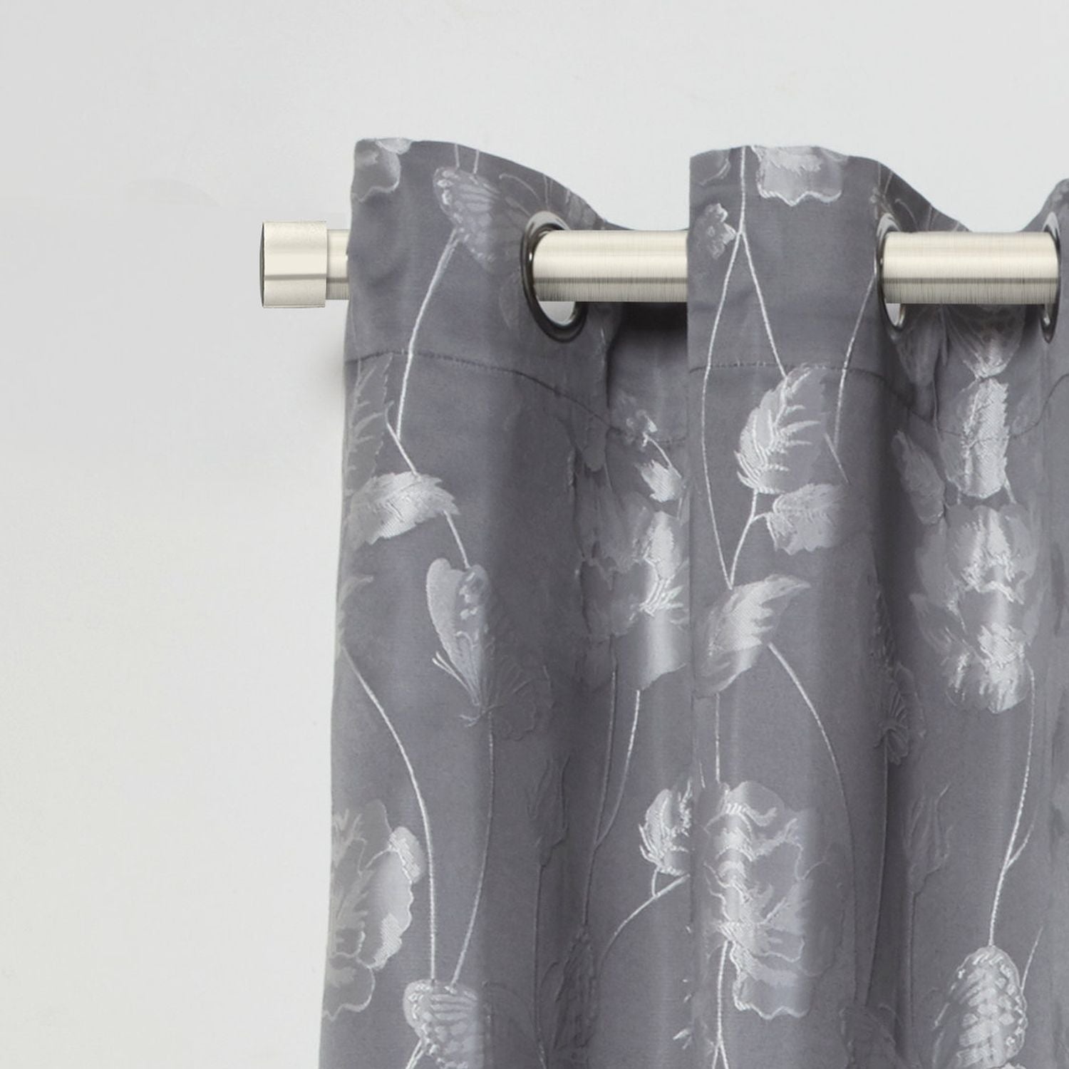 Brushed Silver Full Stop Extendable Curtain Pole