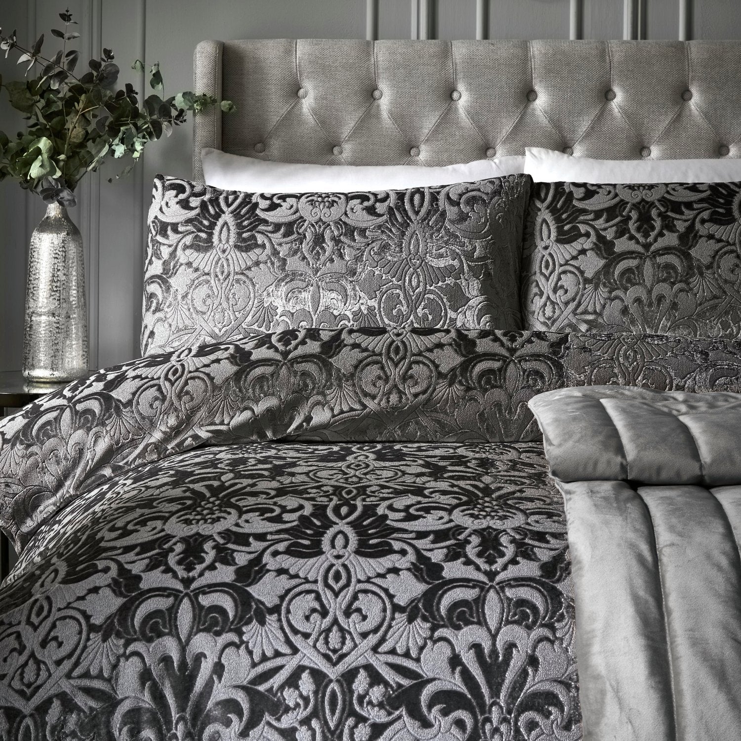 Laurence Llewelyn-Bowen Firenza Slate Velvet Duvet Set