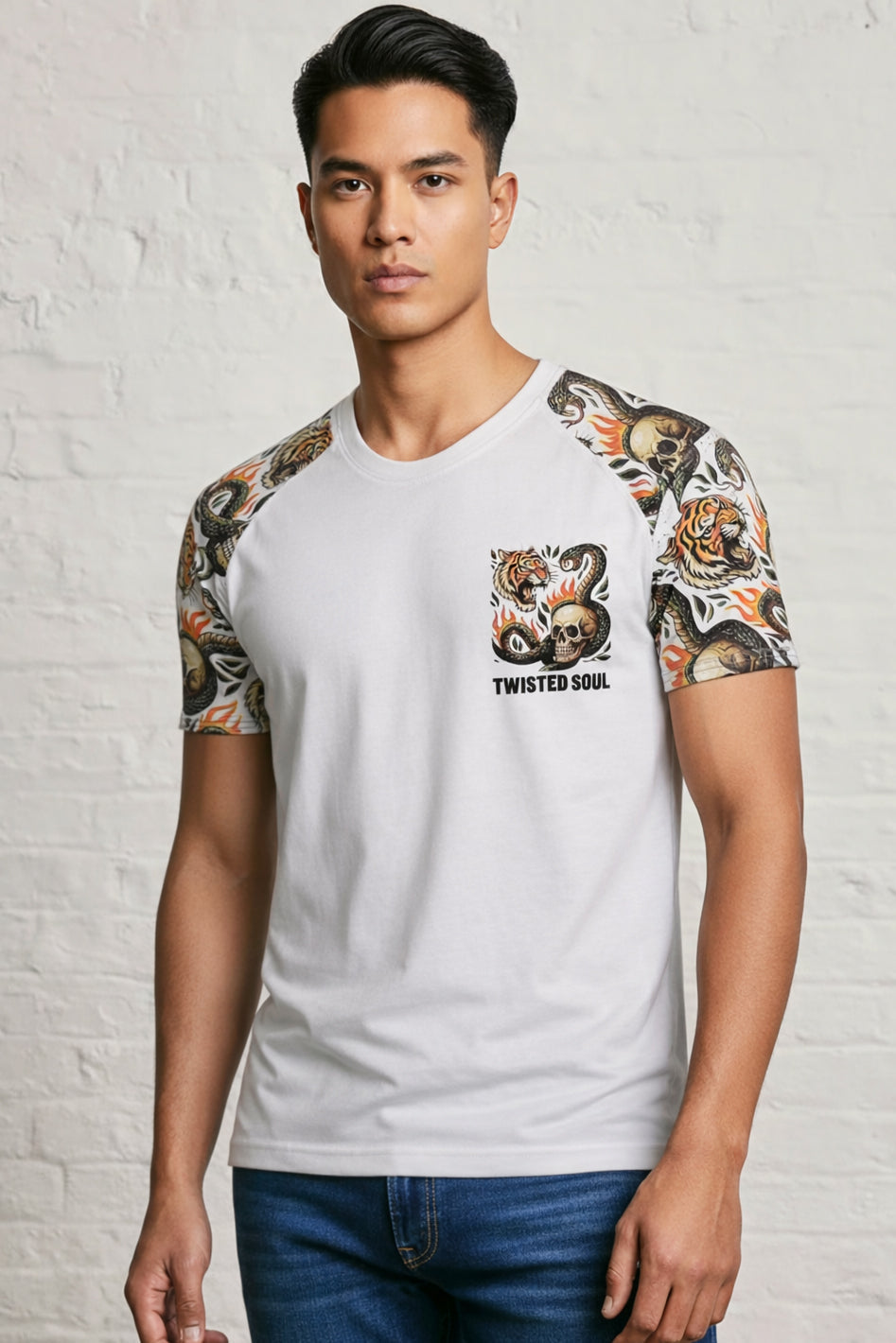 Men's Skull Snake Tiger Graphic T-Shirt