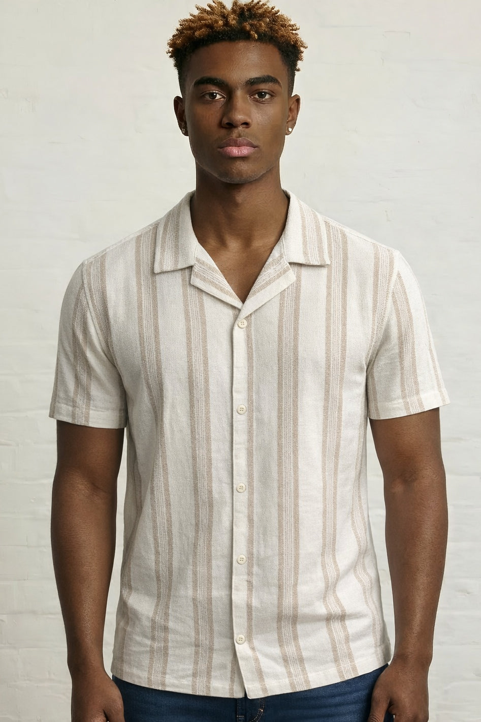 Men's Off White Stripe Woven Shirt