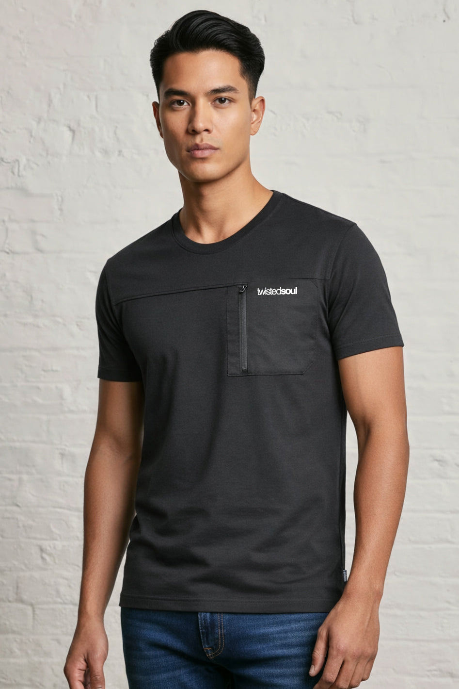 Men's Black Woven Pocket T-Shirt