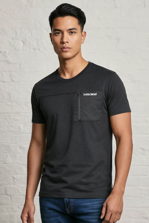 Men's Black Woven Pocket T-Shirt