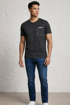 Men's Black Woven Pocket T-Shirt