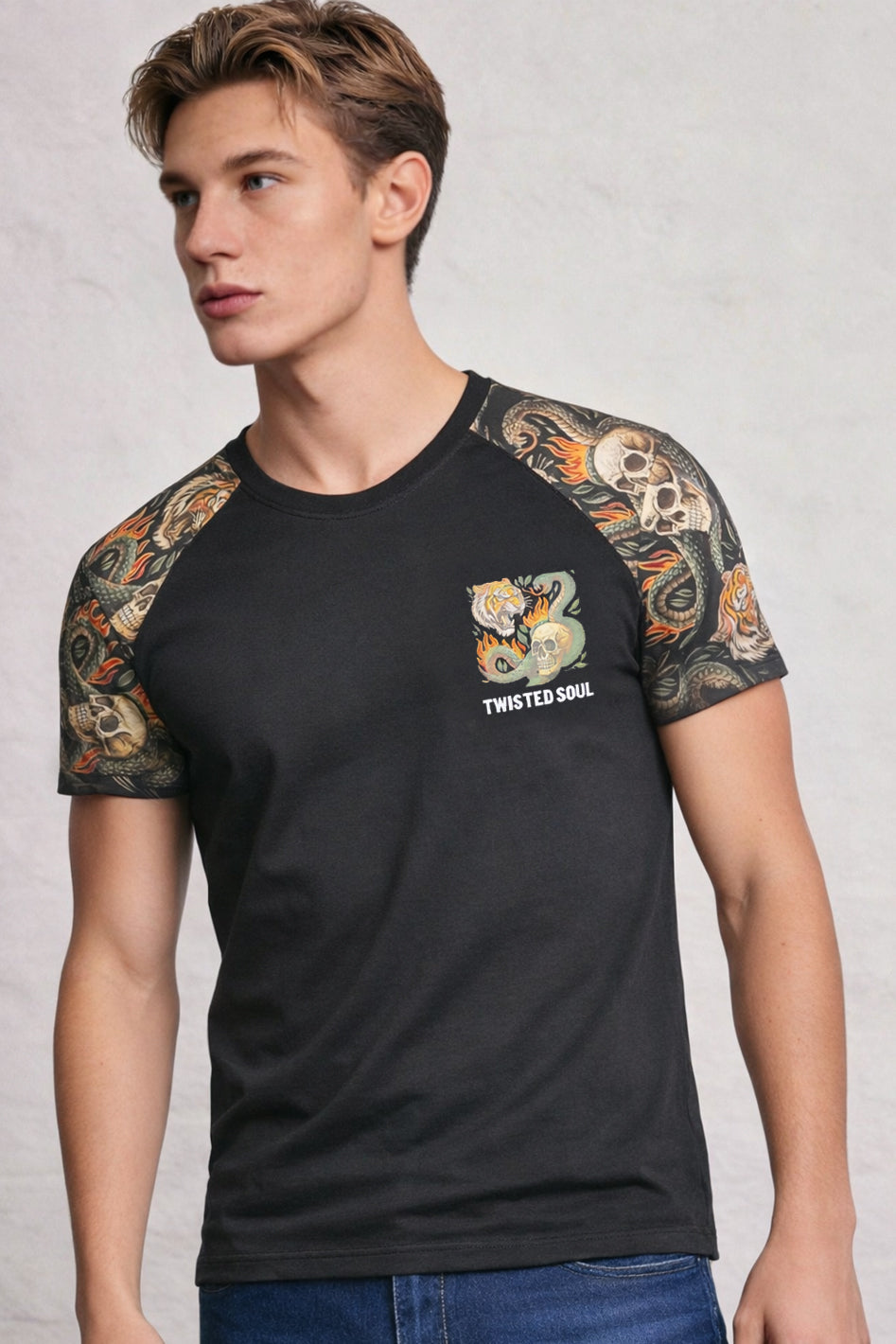 Men's Skull Snake Tiger Graphic T-Shirt