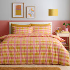 Block Check Orange Duvet Set