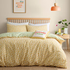 Retro Daisy Floral Yellow Reversible Duvet Set