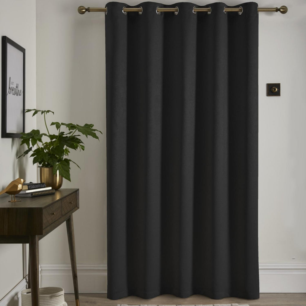 Strata Black Dim Out Single Panel Eyelet Door Curtain
