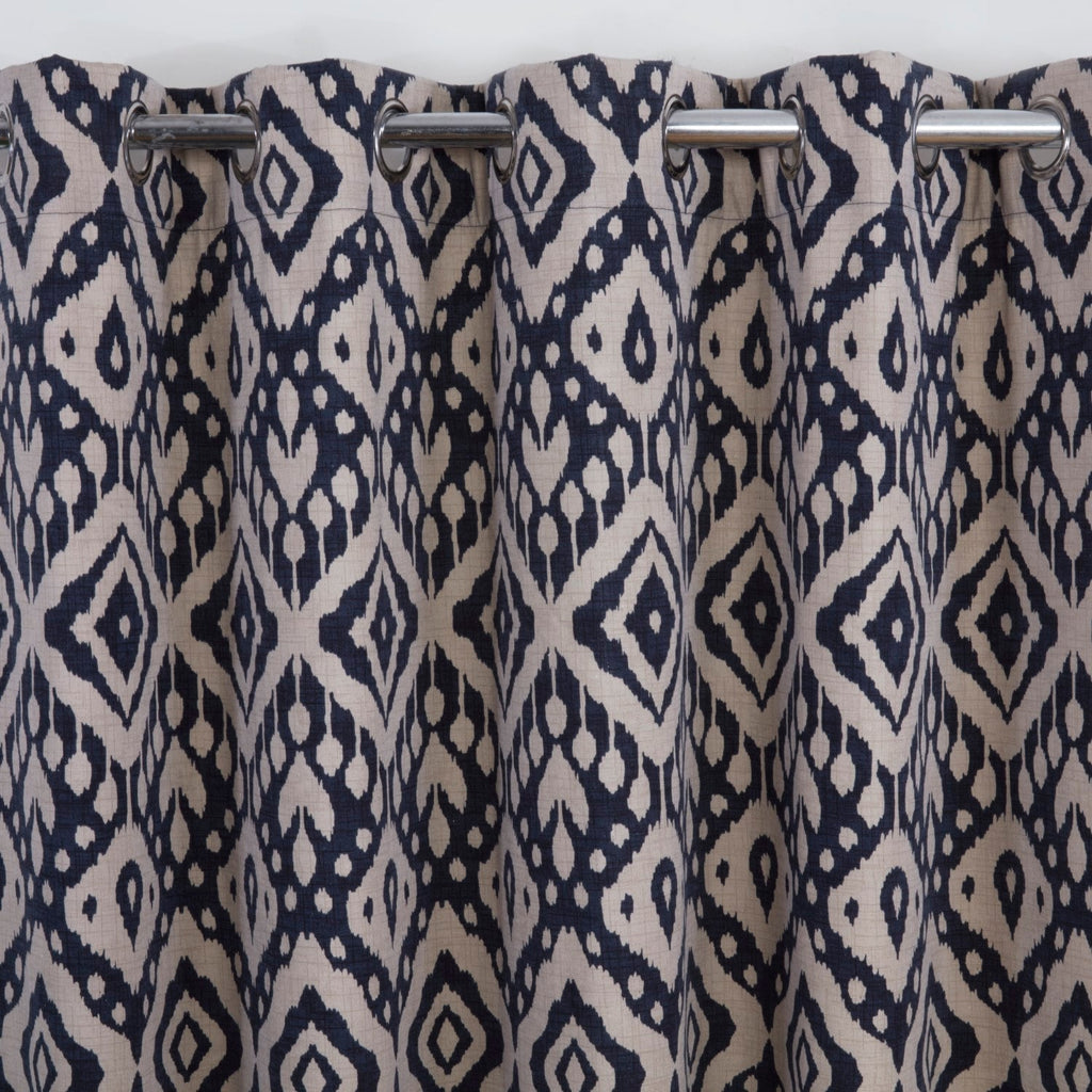 Marrakech Navy Blue Geometric Eyelet Curtains