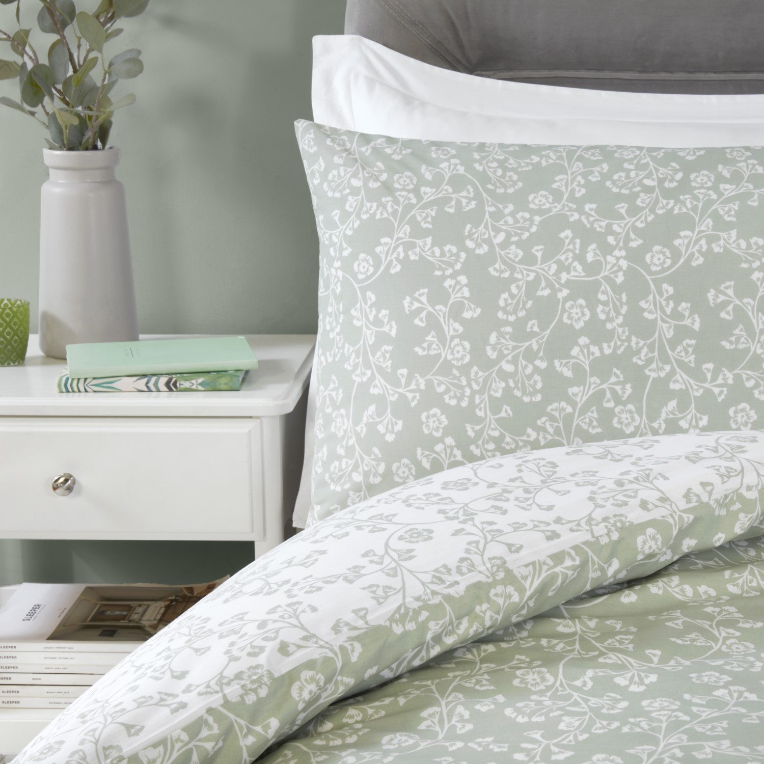 Sade Green Floral Duvet Set