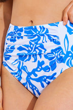 Ruched Front High Waist Tropical Print Bikini Bottom