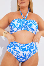 Ruched Front High Waist Tropical Print Bikini Bottom