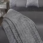 Glamour Silver Quilted Sequin Velvet Bedspread Set