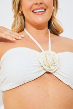 Textured Corsage Halterneck Bikini Top
