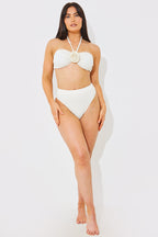 Textured Corsage Halterneck Bikini Top