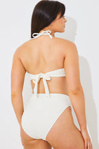 Textured Corsage Halterneck Bikini Top