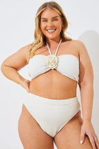 Textured Corsage Halterneck Bikini Top