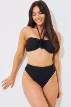 Textured Corsage Halter Neck Bikini Top
