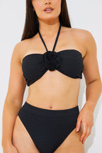Textured Corsage Halter Neck Bikini Top