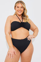 Textured Corsage Halter Neck Bikini Top