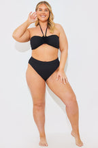 Textured Corsage Halter Neck Bikini Top