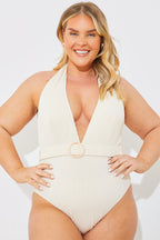 Rib Belted Halterneck Swimsuit