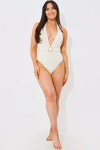 Rib Belted Halterneck Swimsuit