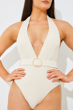 Rib Belted Halterneck Swimsuit