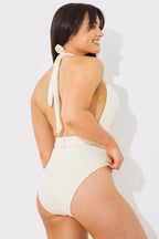 Rib Belted Halterneck Swimsuit