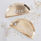 Gold Naughty or Nice Christmas Paper Plates - Gold Glitter