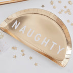 Gold Naughty or Nice Christmas Paper Plates - Gold Glitter