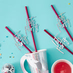 Hot Pink Foiled Lets Party Paper Straws- 10 Inner Pack