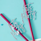 Hot Pink Foiled Lets Party Paper Straws- 10 Inner Pack