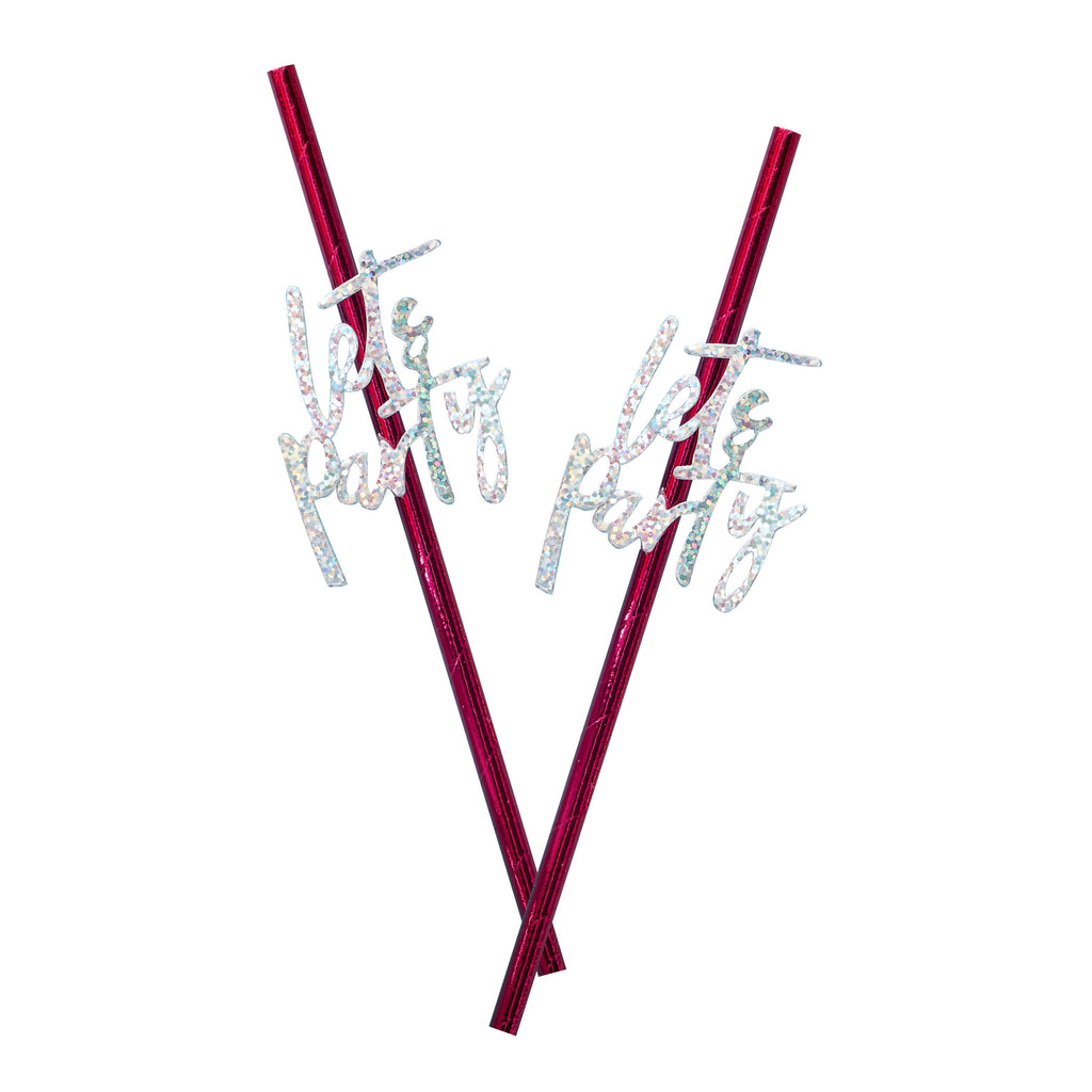 Hot Pink Foiled Lets Party Paper Straws
